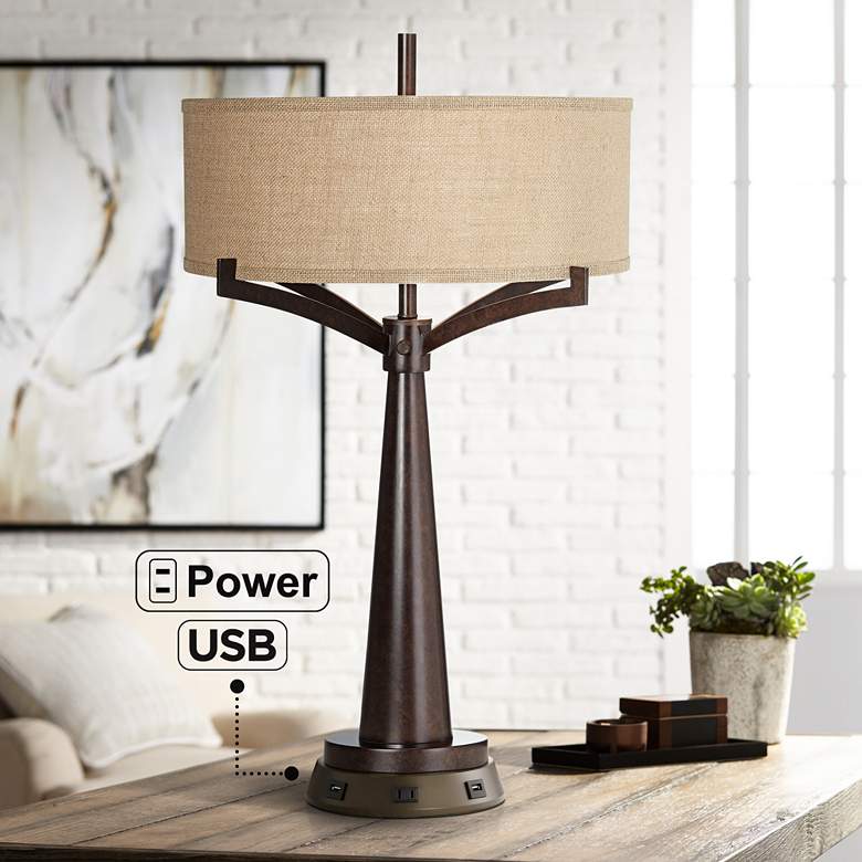 Image 1 Franklin Iron Works Tremont Bronze Iron Table Lamp with Workstation Base
