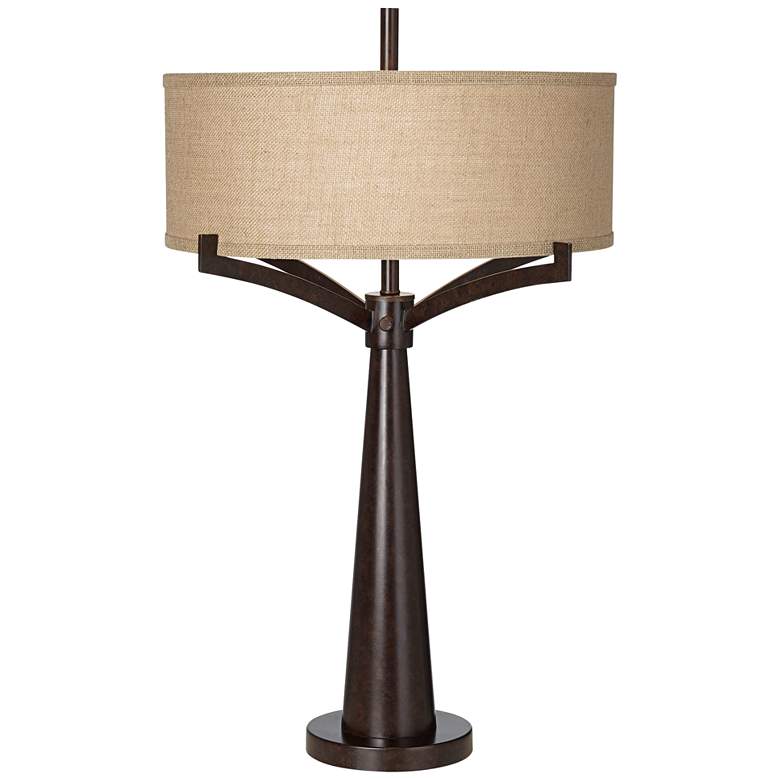 Image 3 Franklin Iron Works Tremont Industrial Bronze Lamp with Table Top Dimmer