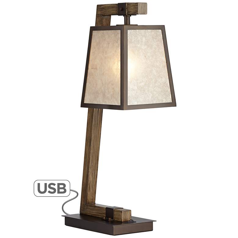 Image 2 Franklin Iron Works Tribeca Mica Shade Metal Table Lamp with USB Port