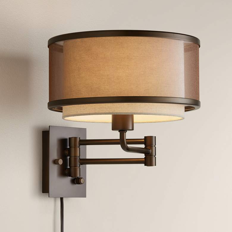Image 1 Franklin Iron Works Vista Oil-Rubbed Bronze Plug-In Swing Arm Wall Lamp