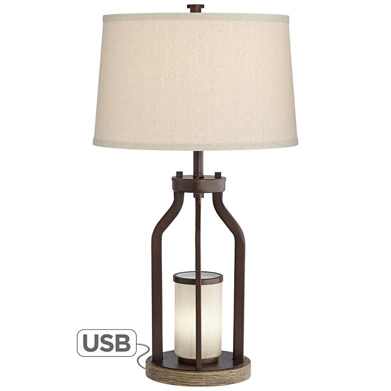 Image 2 Franklin Iron Works Will Bronze Table Lamp with USB and LED Night Light