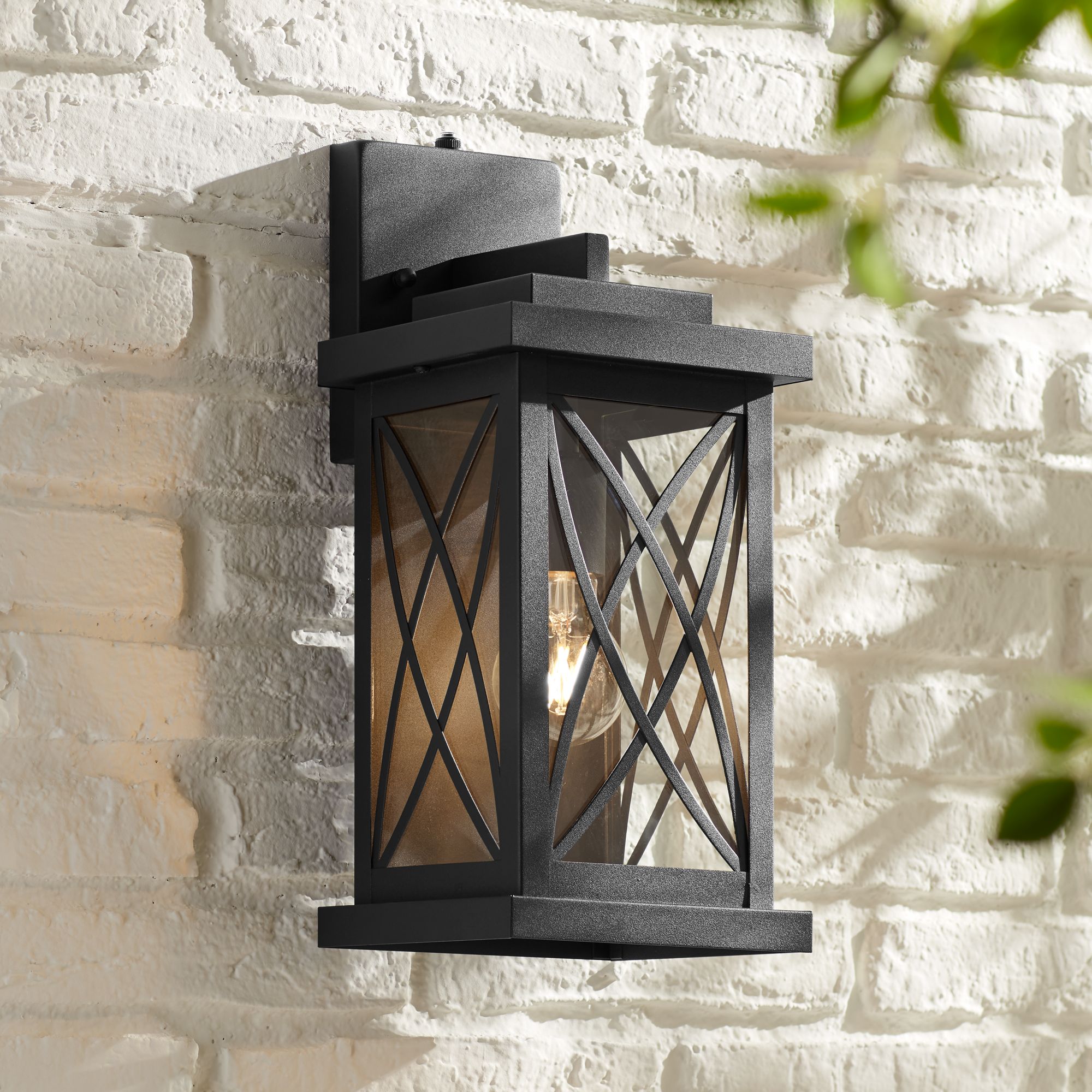 Franklin Iron Works Woodland Park 15" Black Dusk to Dawn Outdoor Light in scene
