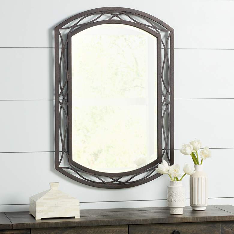 Image 1 Franklin Iron Works Woven Bronze 35 1/2" x 24" Metal Wall Mirror