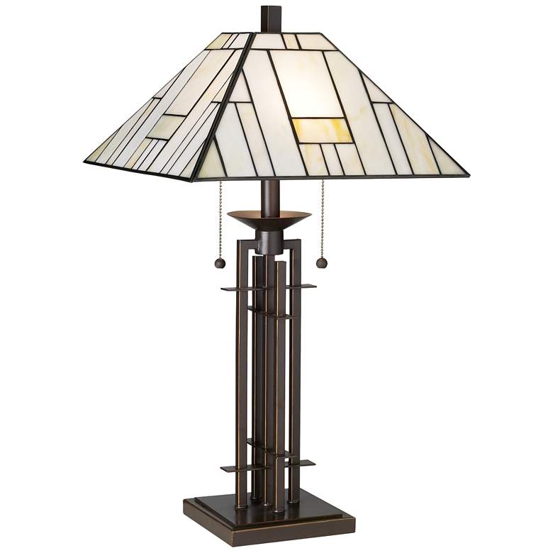 Image 2 Franklin Iron Works Wrought Iron Tiffany-Style Table Lamp with Dimmer