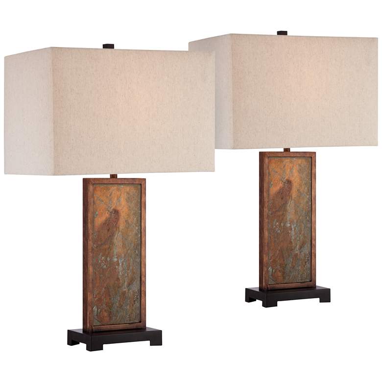 Image 2 Franklin Iron Works Yukon 30 inch Natural Slate Stone Table Lamps Set of 2