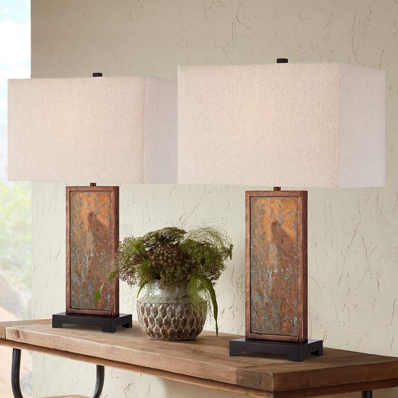 Image 1 Franklin Iron Works Yukon 30" Natural Slate Stone Table Lamps Set of 2