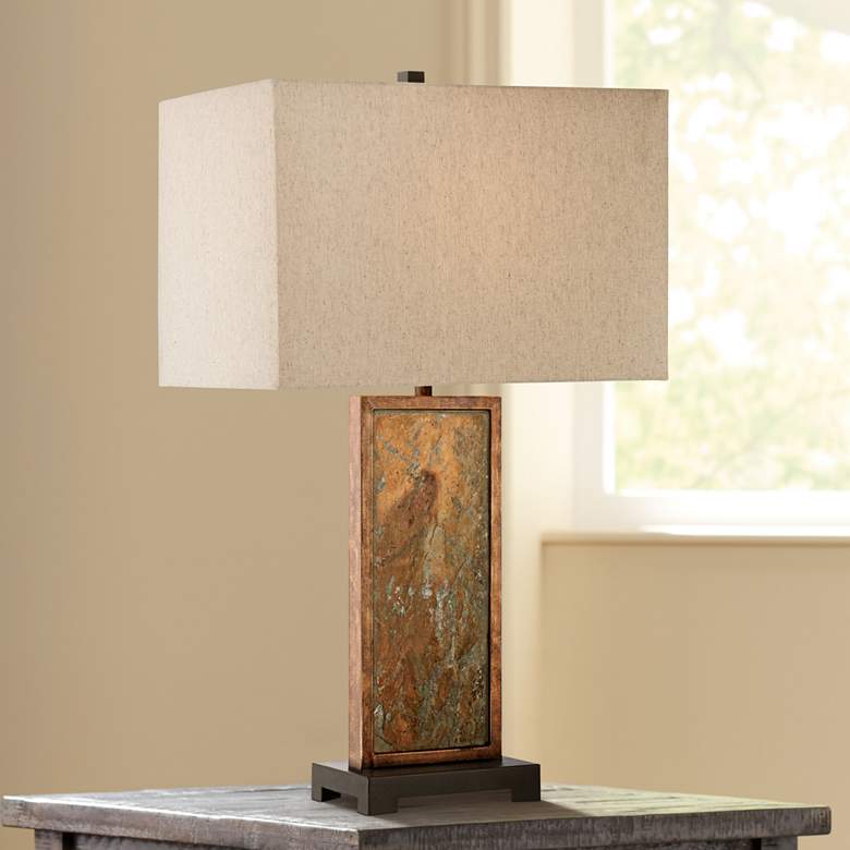 Image 6 Franklin Iron Works Yukon 30 inch Natural Slate Stone Table Lamps Set of 2 more views