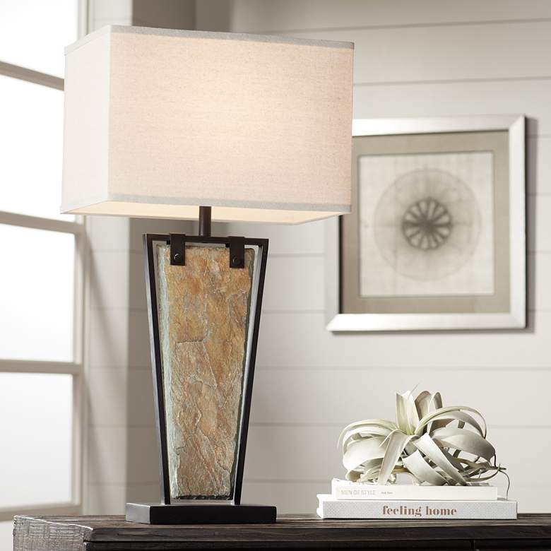 Image 2 Franklin Iron Works Zion 30" High Tapered Slate Table Lamp