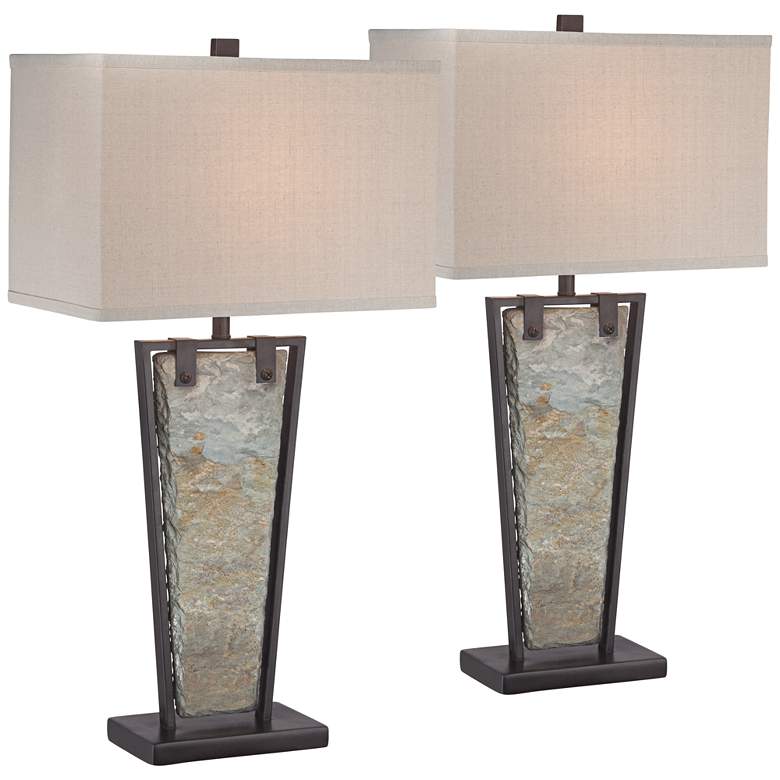 Image 2 Franklin Iron Works Zion 30 inch Slate and Bronze Table Lamps Set of 2