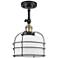 Franklin Large Bell Cage 8" Black Brass Semi Flush w/ White Shade