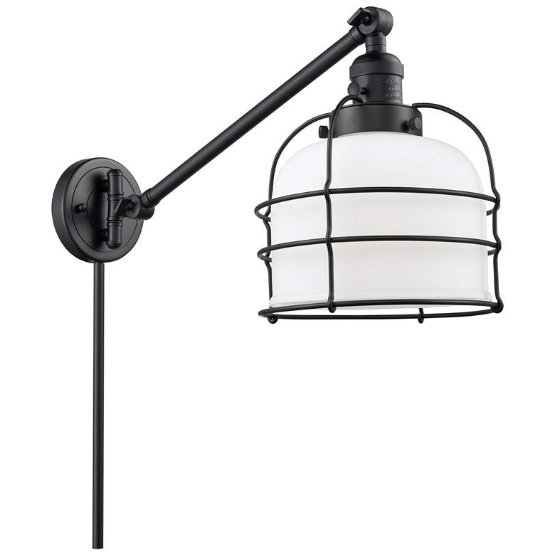 Image 1 Franklin Large Bell Cage 8" Matte Black Swing Arm w/ White Shade
