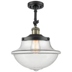 Franklin Large Oxford 12" Black Brass Adjustable Semi Flush w/ Clear S
