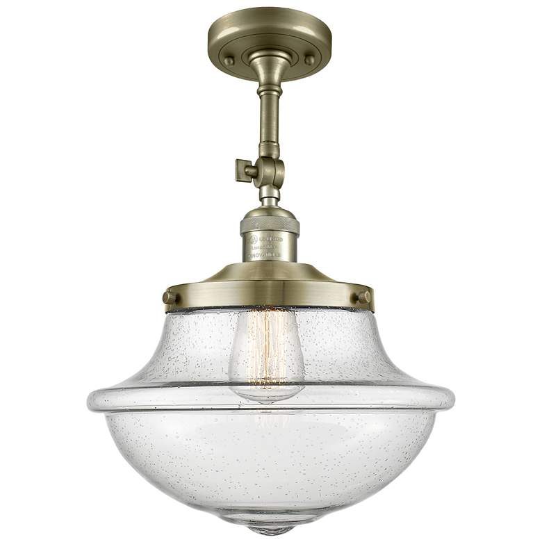 Image 1 Franklin Large Oxford 12" Brass Adjustable Semi Flush w/ Seedy Shade