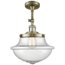 Franklin Large Oxford 12" Brass Adjustable Semi Flush w/ Seedy Shade