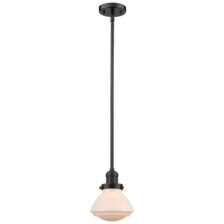 Image 1 Franklin Olean 6.75" Wide Bronze Stem Hung Mini Pendant w/ White Shade