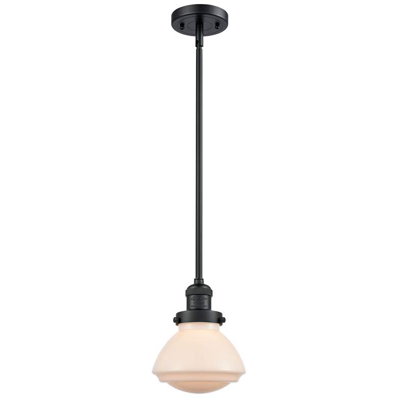 Image 1 Franklin Olean 6.75" Wide Matte Black Stem Hung Mini Pendant w/ White