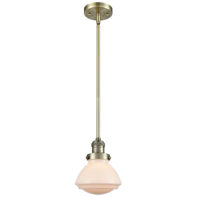 Image 1 Franklin Olean 6.75"W Antique Brass Stem Hung Mini Pendant w/ White Sh