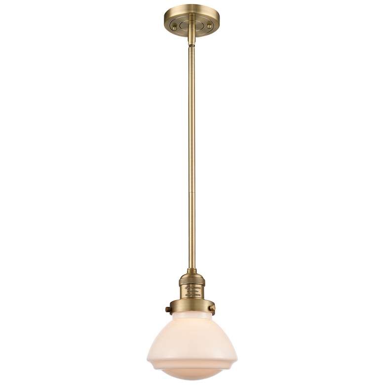 Image 1 Franklin Olean 6.75"W Brushed Brass Stem Hung Mini Pendant w/ White Sh