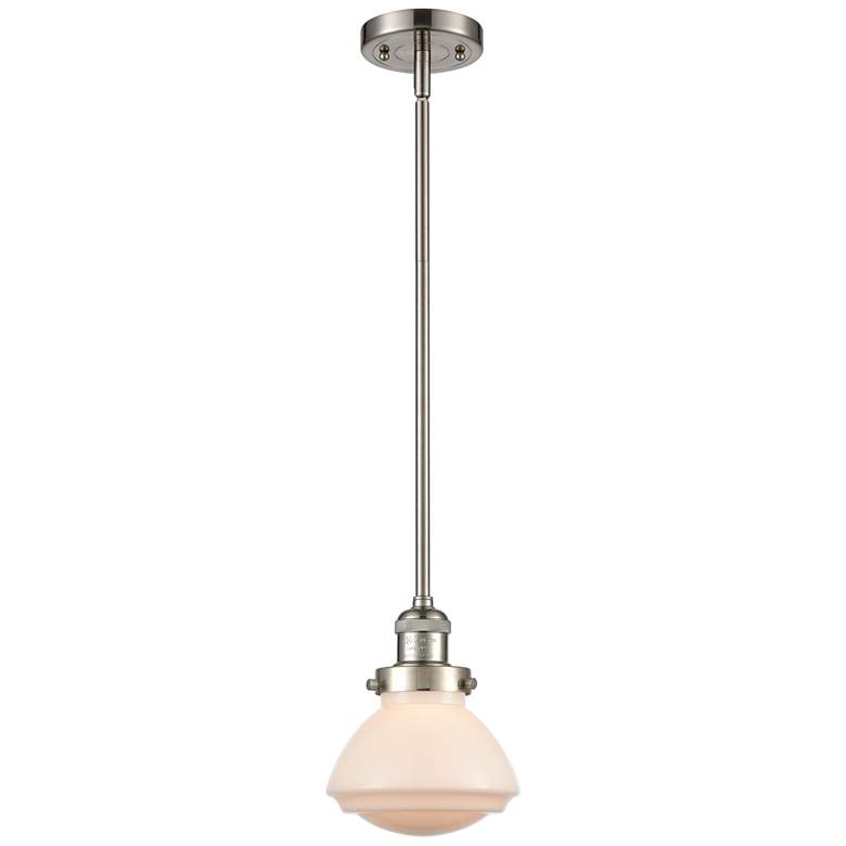 Image 1 Franklin Olean 6.75"W Brushed Nickel Stem Hung Mini Pendant w/ White S