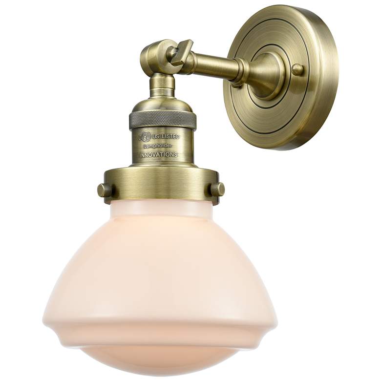 Image 1 Franklin Olean 7.75" High Antique Brass Sconce w/ Matte White Shade