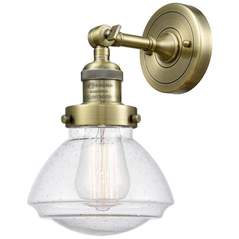 Image 1 Franklin Olean 7.75" High Antique Brass Sconce w/ Seedy Shade