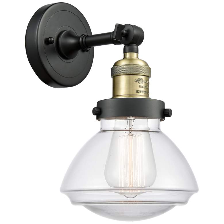 Image 1 Franklin Olean 7.75" High Black Brass Sconce w/ Clear Shade