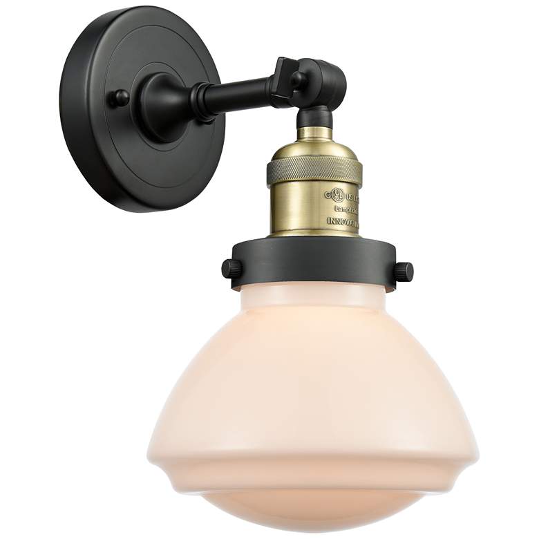 Image 1 Franklin Olean 7.75" High Black Brass Sconce w/ Matte White Shade