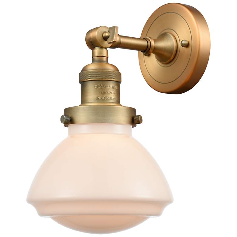 Image 2 Franklin Olean 7.75" High Brushed Brass Sconce w/ Matte White Shade