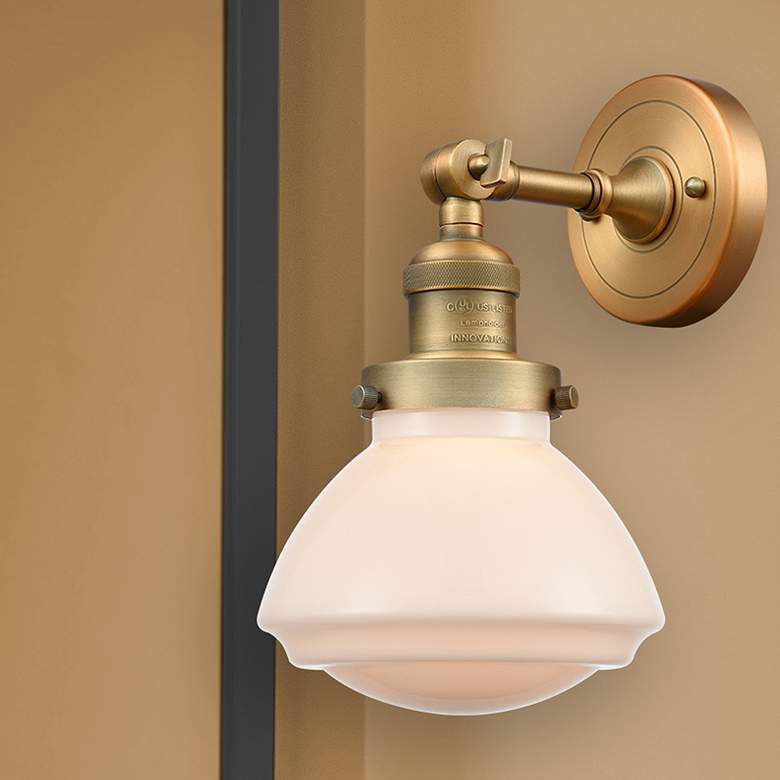 Image 1 Franklin Olean 7.75" High Brushed Brass Sconce w/ Matte White Shade