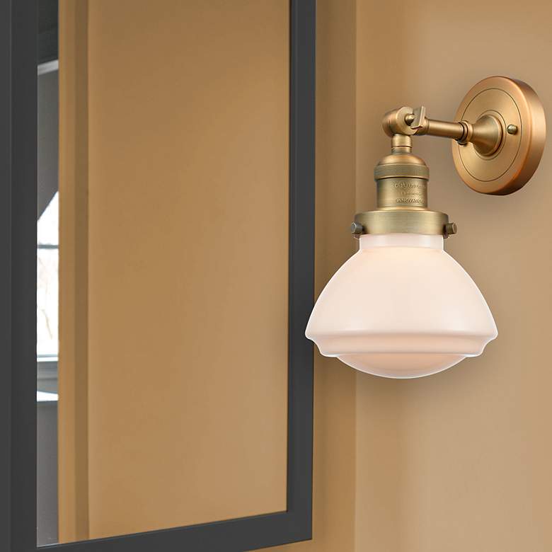Image 4 Franklin Olean 7.75" High Brushed Brass Sconce w/ Matte White Shade more views