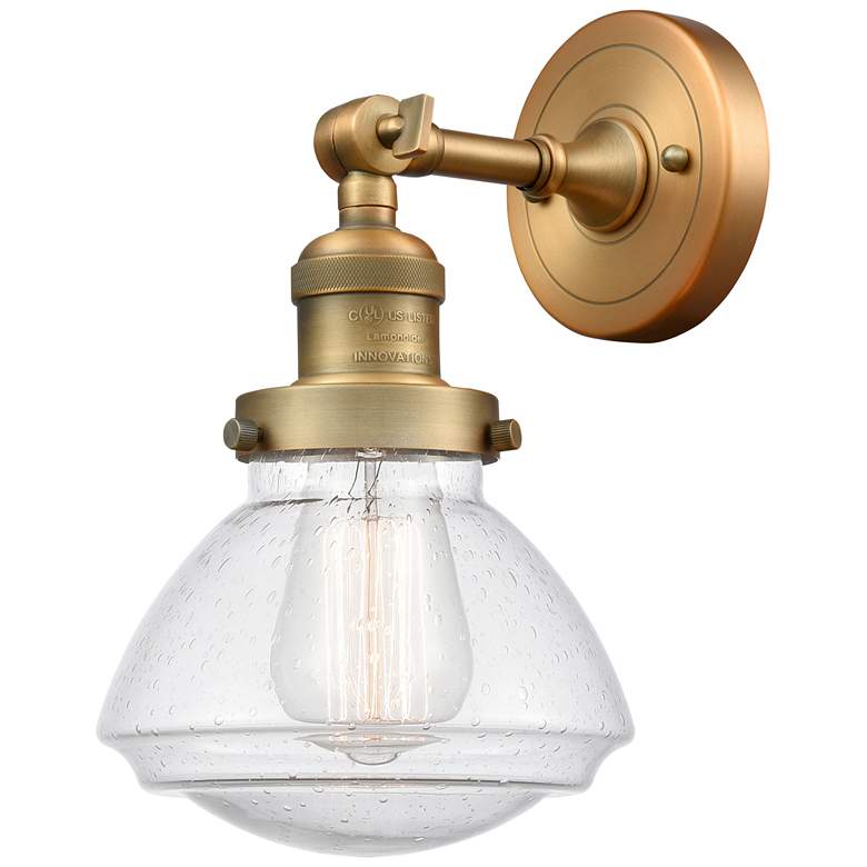 Image 1 Franklin Olean 7.75" High Brushed Brass Sconce w/ Seedy Shade