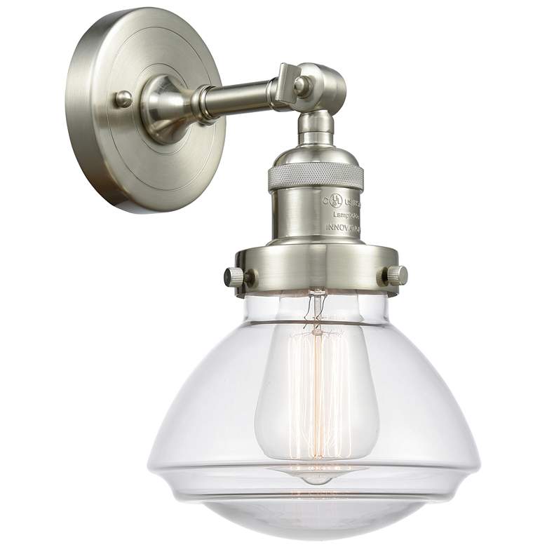 Image 1 Franklin Olean 7.75" High Brushed Satin Nickel Sconce w/ Clear Shade