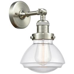 Franklin Olean 7.75" High Brushed Satin Nickel Sconce w/ Clear Shade
