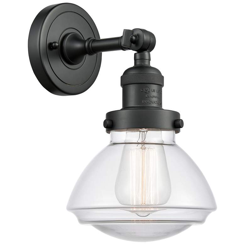 Image 1 Franklin Olean 7.75" High Matte Black Sconce w/ Clear Shade