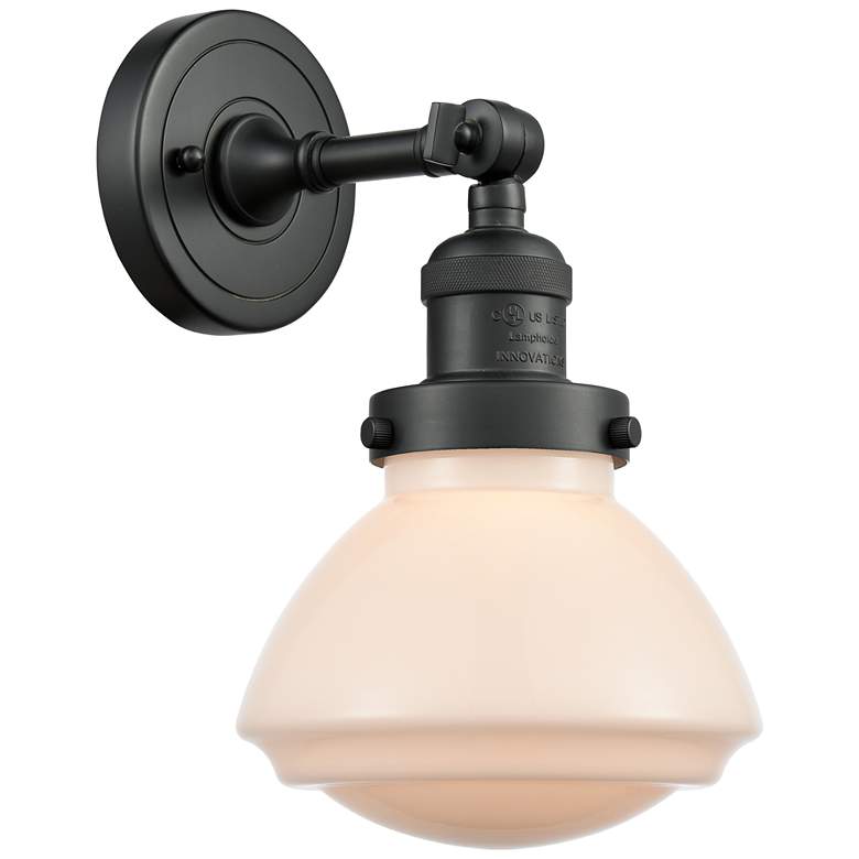 Image 1 Franklin Olean 7.75" High Matte Black Sconce w/ Matte White Shade