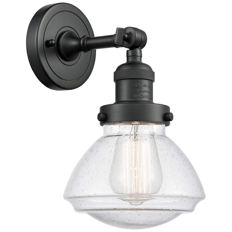 Image 1 Franklin Olean 7.75" High Matte Black Sconce w/ Seedy Shade