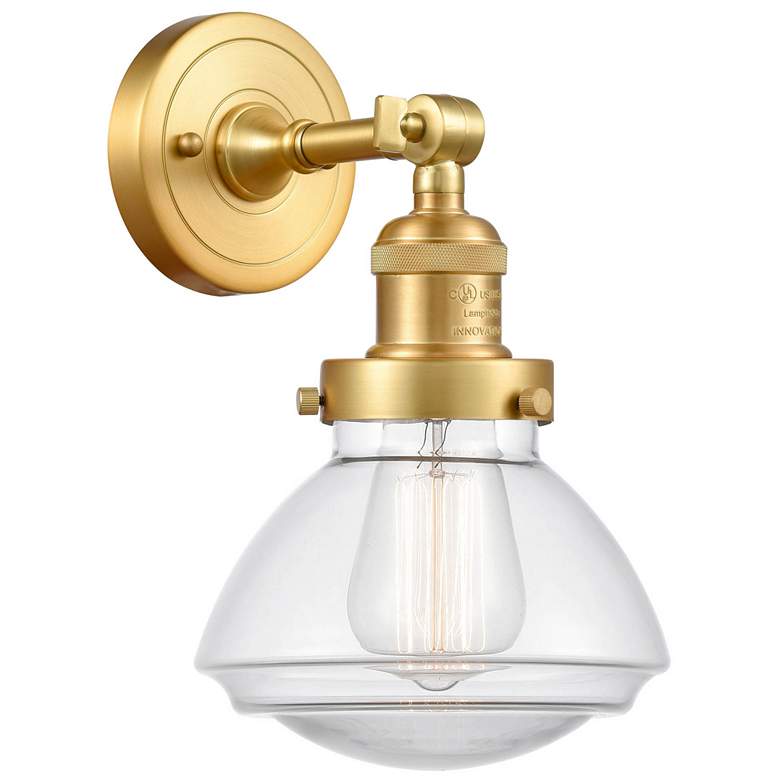 Image 1 Franklin Olean 7.75" High Satin Gold Sconce w/ Clear Shade