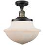 Franklin Oxford 11.75" Wide Black Brass Semi Flush Mount w/ White Shad
