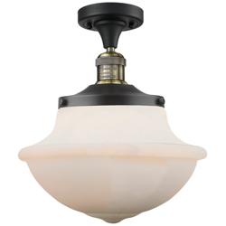 Franklin Oxford 11.75" Wide Black Brass Semi Flush Mount w/ White Shad