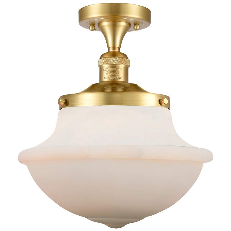Image 1 Franklin Oxford 11.75" Wide Gold Semi Flush Mount w/ Matte White Shade