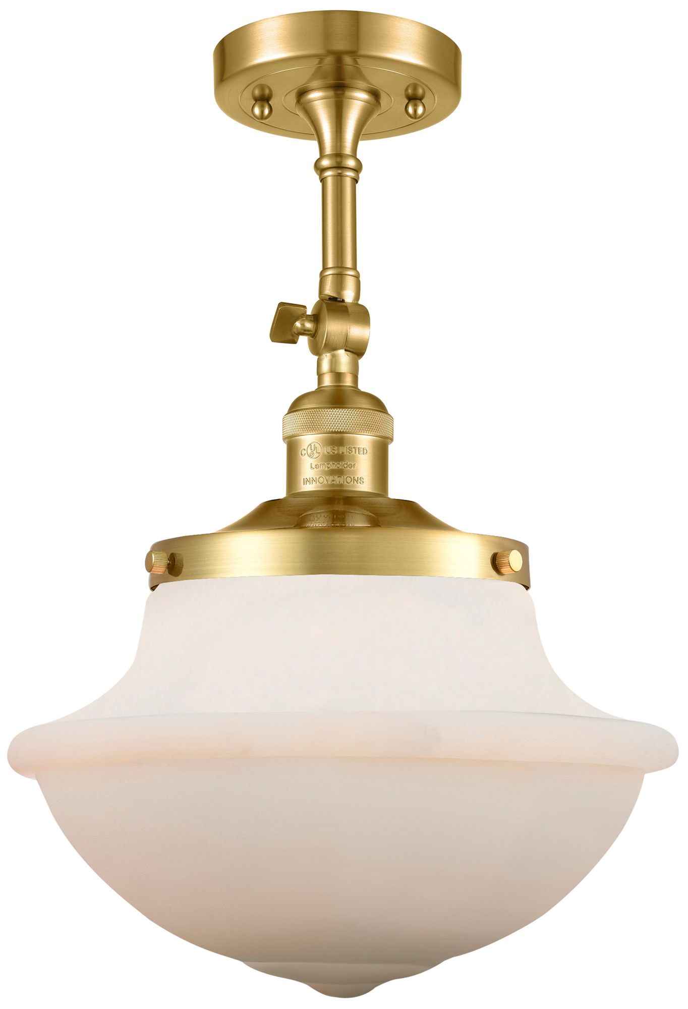 Franklin Oxford 11.75"W Satin Gold Adjustable Semi.Flush w/ White Shad