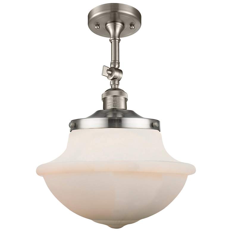 Image 1 Franklin Oxford 11.75"W Satin Nickel Adjustable Semi.Flush w/ White Sh