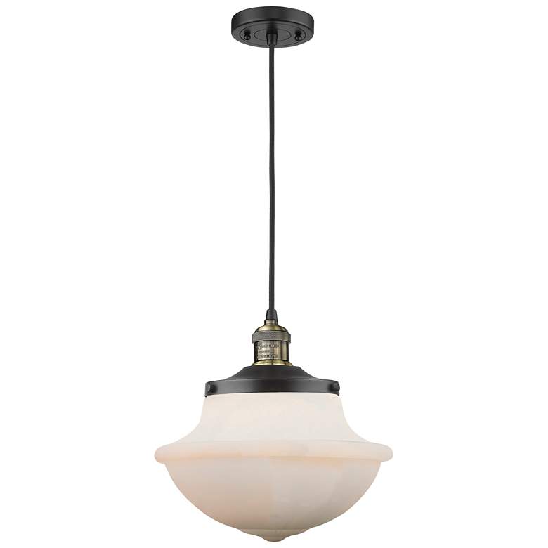 Image 1 Franklin Oxford 12" Black Brass Corded Mini Pendant w/ White Shade