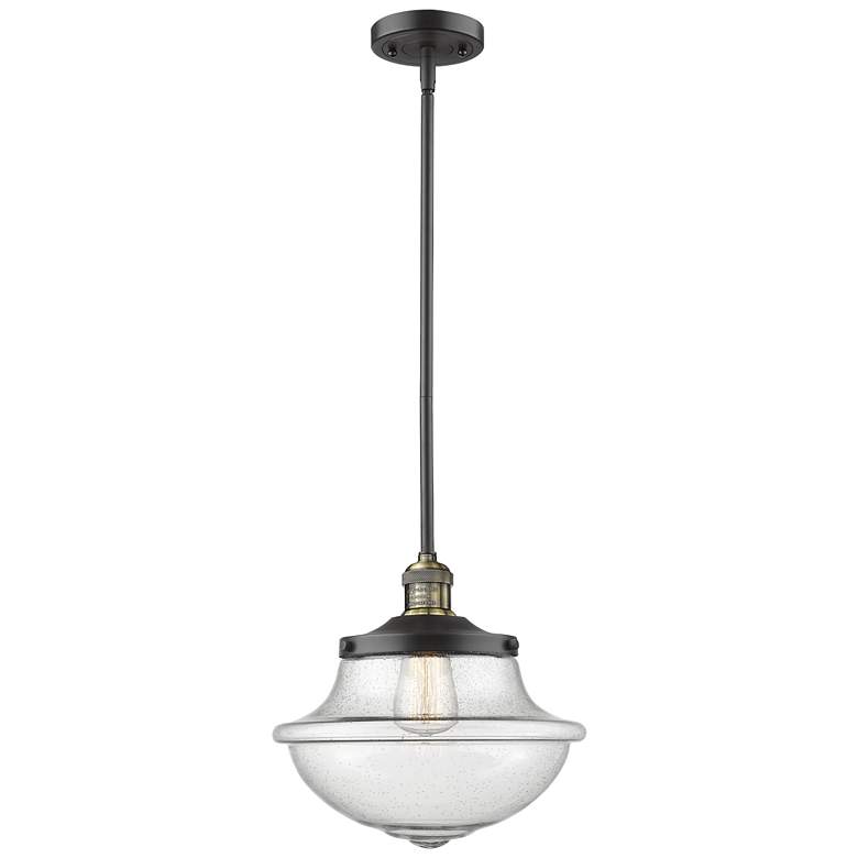 Image 1 Franklin Oxford 12" Black Brass Stemmed Mini Pendant w/ Seedy Shade