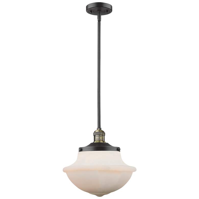 Image 1 Franklin Oxford 12" Black Brass Stemmed Mini Pendant w/ White Shade