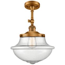 Franklin Oxford 12" Brushed Brass Adjustable Semi Flush w/ Seedy Shade