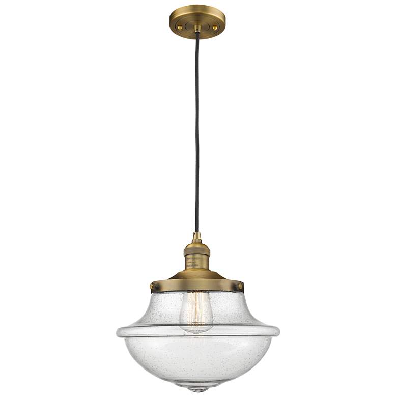 Image 1 Franklin Oxford 12" Brushed Brass Corded Mini Pendant w/ Seedy Shade