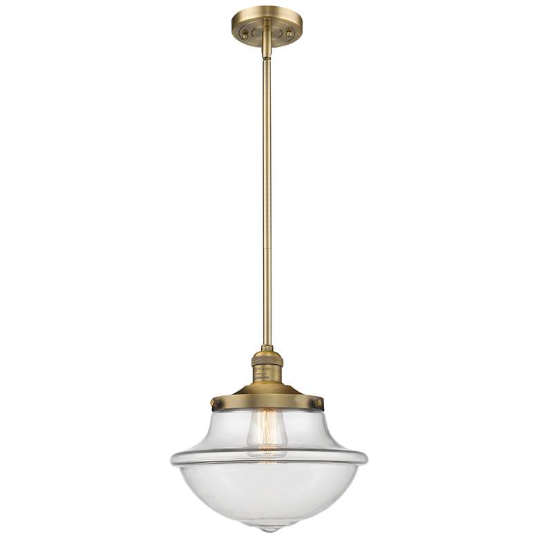 Image 1 Franklin Oxford 12" Brushed Brass Stemmed Mini Pendant w/ Clear Shade