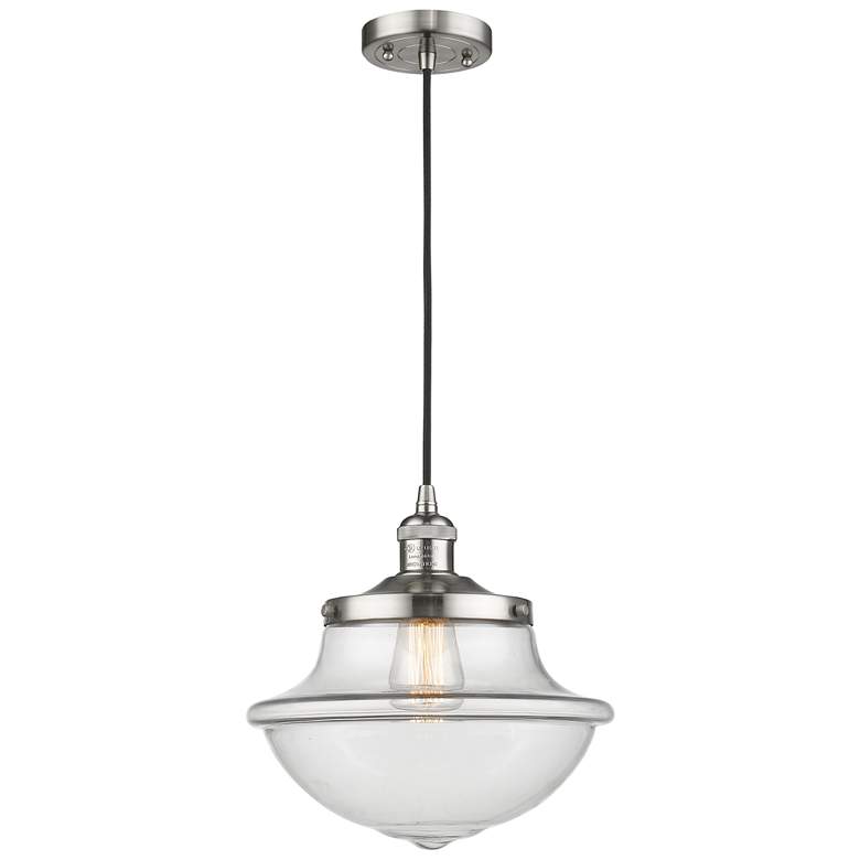Image 1 Franklin Oxford 12" Brushed Nickel Corded Mini Pendant w/ Clear Shade