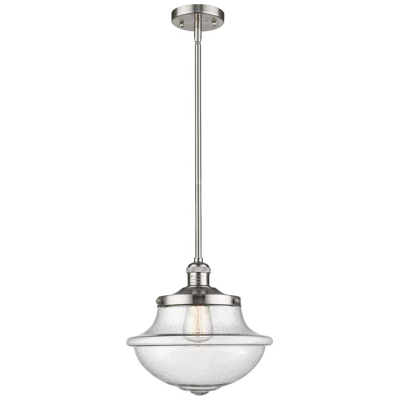 Image 1 Franklin Oxford 12" Brushed Nickel Stemmed Mini Pendant w/ Seedy Shade